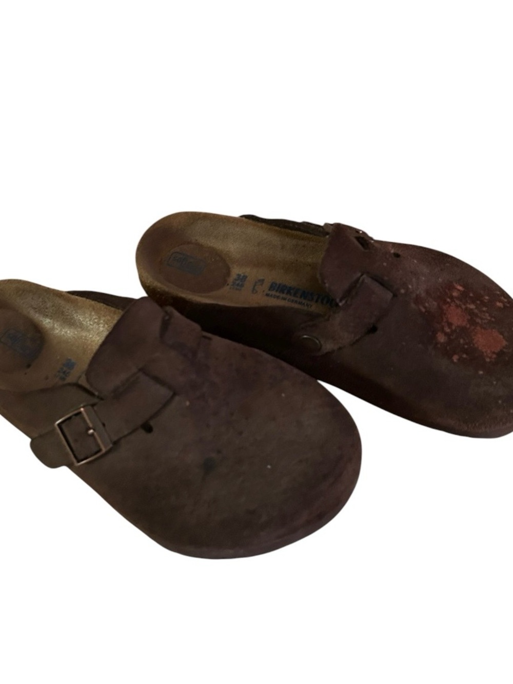 Birkenstock Boston Brown Suede Clogs Soft Footbed 38 Regular Width **Stained**